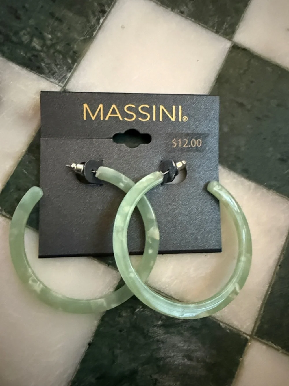 Massini Marbled Light Green Hoop Earrings